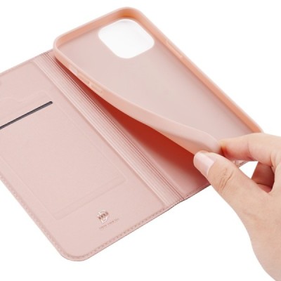 „Dux Ducis“ Skin serijos Apple iPhone 13 Pro rožinis odinis atverčiamas dėklas | Priedai.lt