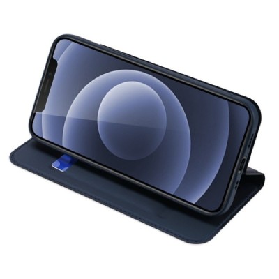 „Dux Ducis“ Skin serijos Apple iPhone 13 Mini tamsiai mėlynas odinis atverčiamas dėklas | Priedai.lt