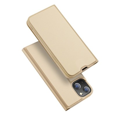 „Dux Ducis“ Skin serijos Apple iPhone 13 Mini auksinis odinis atverčiamas dėklas | Priedai.lt