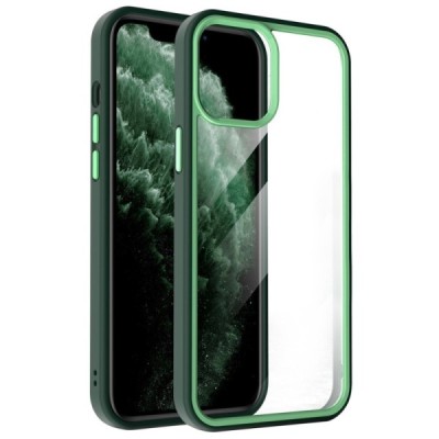 Apple iPhone 13 Pro Max „X-Level“ Colorful silikoninis skaidrus permatomas dėklas su žaliu rėmeliu | Priedai.lt