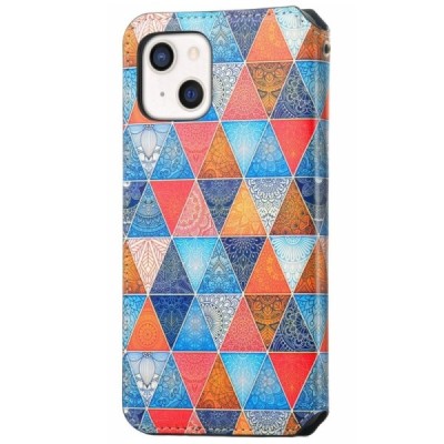 Apple iPhone 13 Mini atverčiamas spalvotas „Caseneo“ Mandala odinis dėklas - knygutė | Priedai.lt