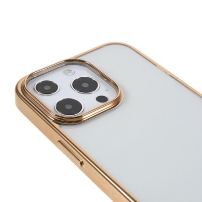 Apple iPhone 13 Pro „X-Level“ Glitter Case TPU silikoninis skaidrus permatomas plonas dėklas su auksiniu rėmeliu | Priedai.lt