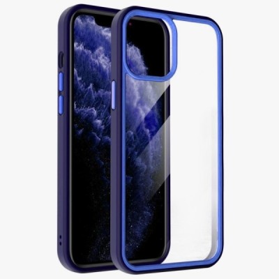 Apple iPhone 13 Mini „X-Level“ Colorful silikoninis skaidrus permatomas dėklas su mėlynu rėmeliu | Priedai.lt