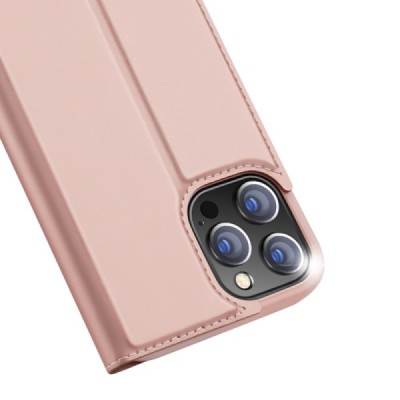 „Dux Ducis“ Skin serijos Apple iPhone 13 Pro Max rožinis odinis atverčiamas dėklas | Priedai.lt