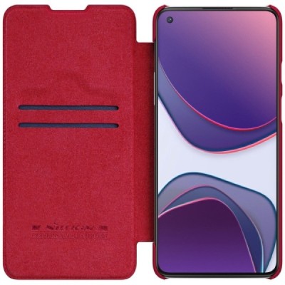 Prabangus „Nillkin“ Qin serijos raudonas odinis atverčiamas OnePlus 8T dėklas - knygutė | Priedai.lt