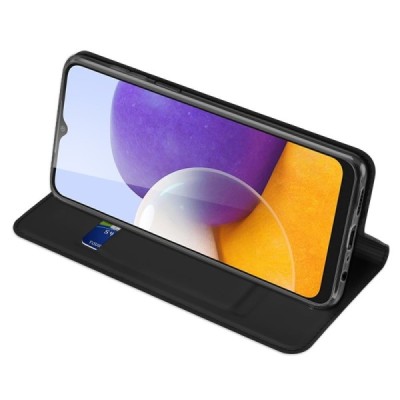 Samsung Galaxy A22 4G „Dux Ducis“ Skin serijos  juodas odinis atverčiamas dėklas - knygutė | Priedai.lt