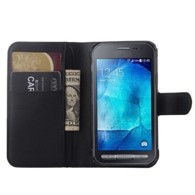 Samsung Galaxy Xcover 3 (G388) atverčiamas juodas odinis Litchi dėklas - piniginė | Priedai.lt