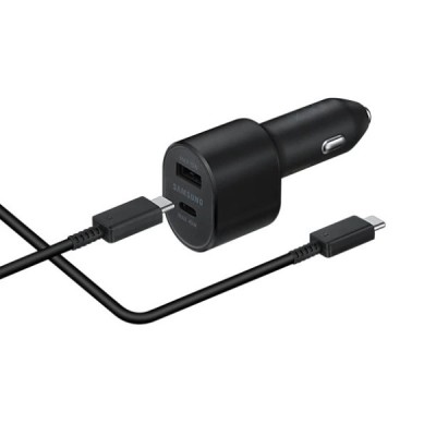 Originalus „Samsung“ Super Fast Dual Charger EP-L5300XBEGEU automobilinis įkroviklis juodas su Type-C laidu (45W + 15W) | Prieda