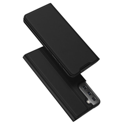 Dux Ducis Skin serijos Samsung Galaxy S21+ (G996B) juodas odinis atverčiamas dėklas | Priedai.lt