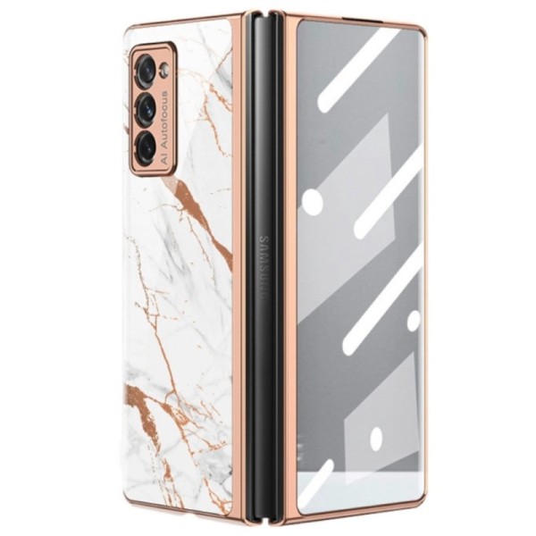 „GKK“ Marble Glass plastikust kaaned - valge (Galaxy Z Fold2)