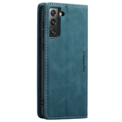 Samsung Galaxy S21 FE (Fan Edition) 5G CaseMe Retro solidus atverčiamas žalias odinis dėklas - knygutė | Priedai.lt