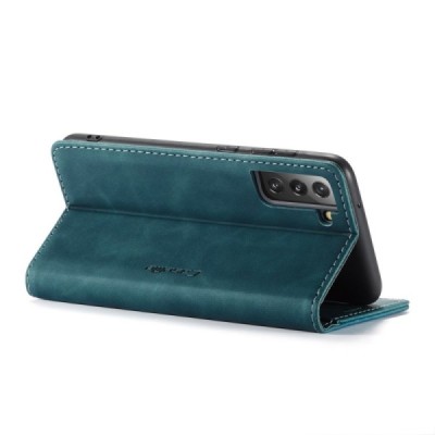 Samsung Galaxy S21 FE (Fan Edition) 5G CaseMe Retro solidus atverčiamas žalias odinis dėklas - knygutė | Priedai.lt