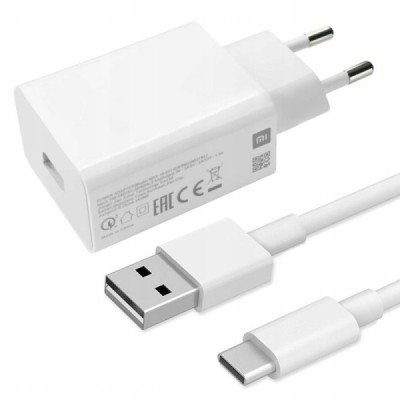 „Xiaomi“ Fast Charger MDY-10-EF kelioninis (sieninis, buitinis) įkroviklis (18W) - baltas + Type-C USB laidas | Priedai.lt