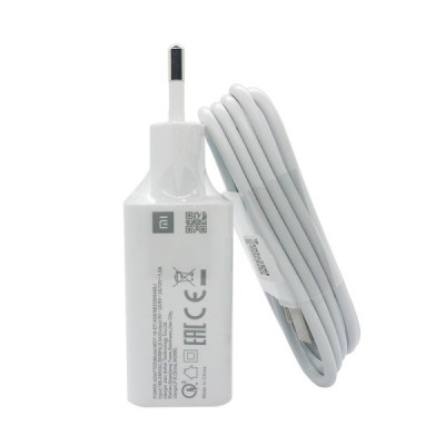 „Xiaomi“ Fast Charger MDY-10-EF kelioninis (sieninis, buitinis) įkroviklis (18W) - baltas + Type-C USB laidas | Priedai.lt
