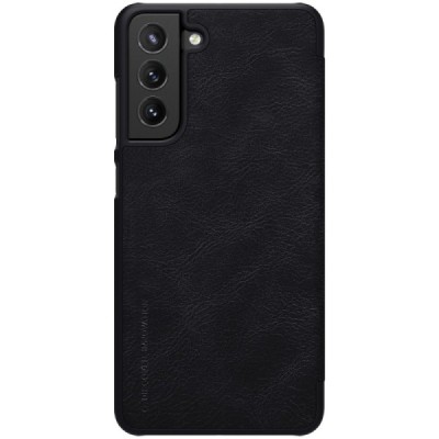 Samsung Galaxy S21 FE (Fan Edition) 5G prabangus Nillkin Qin serijos juodas odinis atverčiamas dėklas - knygutė | Priedai.lt