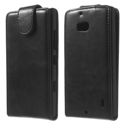 Nokia Lumia 930 klasikinis vertikaliai atverčiamas juodas odinis dėklas / Priedai.lt