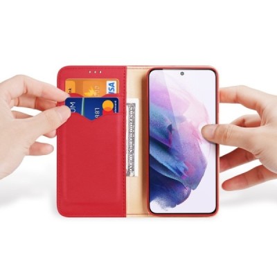 „Dux Ducis“ Hivo serijos Samsung Galaxy S22+ 5G (SM-S906X) raudonas odinis atverčiamas dėklas | Priedai.lt