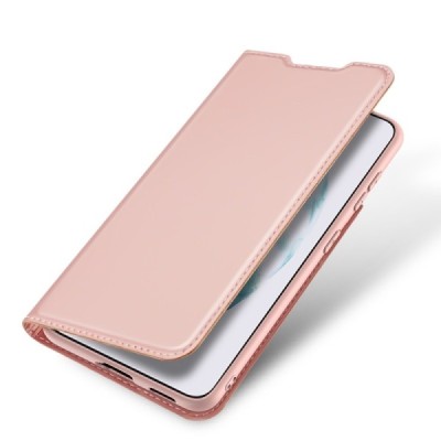 „Dux Ducis“ Skin serijos Samsung Galaxy S22+ 5G (SM-S906X) rožinis odinis atverčiamas dėklas | Priedai.lt