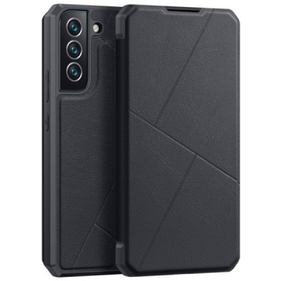 Dux Ducis Skin X serijos Samsung Galaxy S22+ 5G (SM-S906X) juodas odinis atverčiamas dėklas | Priedai.lt