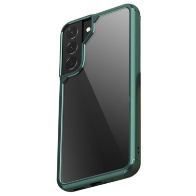 Samsung Galaxy S22+ 5G (SM-S906X) „IPAKY“ Royal silikoninis skaidrus permatomas dėklas su žaliu rėmeliu | Priedai.lt
