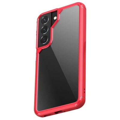 Samsung Galaxy S22 5G (SM-S901X) „IPAKY“ Royal silikoninis skaidrus permatomas dėklas su raudonu rėmeliu | Priedai.lt