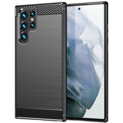 Samsung Galaxy S22 Ultra 5G (SM-S908X) „Carbon“ kieto silikono TPU juodas dėklas - nugarėlė | Priedai.lt
