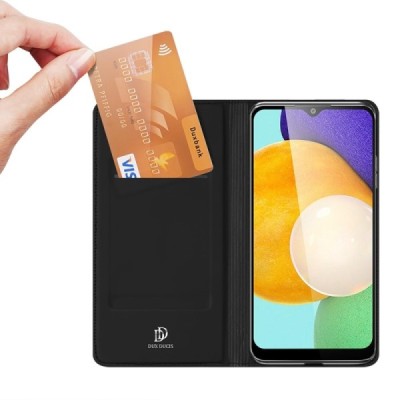 „Dux Ducis“ Skin serijos Samsung Galaxy A13 4G (SM-A135F, SM-A137F) juodas odinis atverčiamas dėklas | Priedai.lt