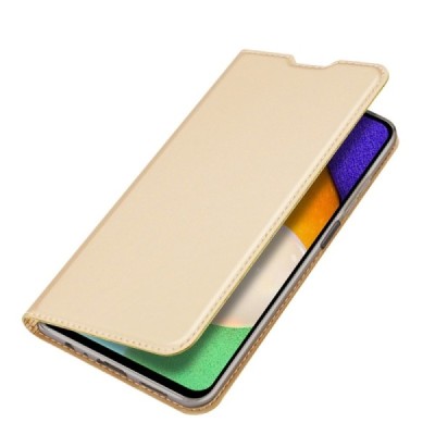 „Dux Ducis“ Skin serijos Samsung Galaxy A13 4G (SM-A135F, SM-A137F) auksinis odinis atverčiamas dėklas | Priedai.lt