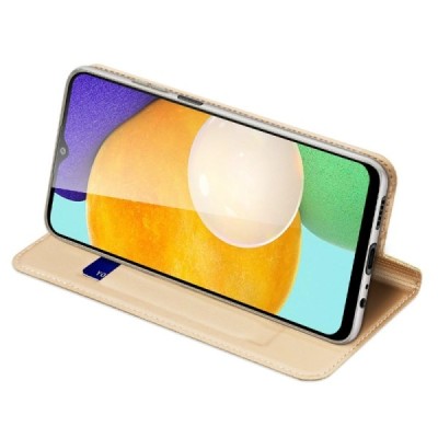 „Dux Ducis“ Skin serijos Samsung Galaxy A13 4G (SM-A135F, SM-A137F) auksinis odinis atverčiamas dėklas | Priedai.lt