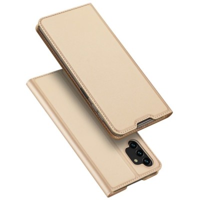 „Dux Ducis“ Skin serijos Samsung Galaxy A13 4G (SM-A135F, SM-A137F) auksinis odinis atverčiamas dėklas | Priedai.lt