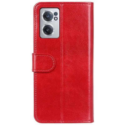 OnePlus Nord CE 2 atverčiamas raudonas odinis dėklas - piniginė | Priedai.lt