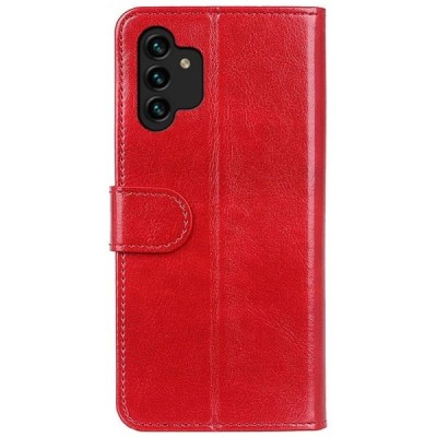 Samsung Galaxy A13 4G (SM-A135F, SM-A137F) atverčiamas raudonas odinis dėklas - piniginė | Priedai.lt
