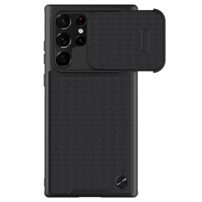 Samsung Galaxy S22 Ultra 5G (SM-S908X) „Nillkin“ Textured juodas dėklas, nugarėlė su kameros apsauga | Priedai.lt