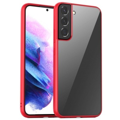 Samsung Galaxy S22+ 5G (SM-S906X) „IPAKY“ Slim silikoninis skaidrus permatomas dėklas su raudonu rėmeliu | Priedai.lt