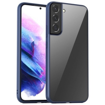Samsung Galaxy S22 5G (SM-S901X) „IPAKY“ Slim silikoninis skaidrus permatomas dėklas su mėlynu rėmeliu | Priedai.lt