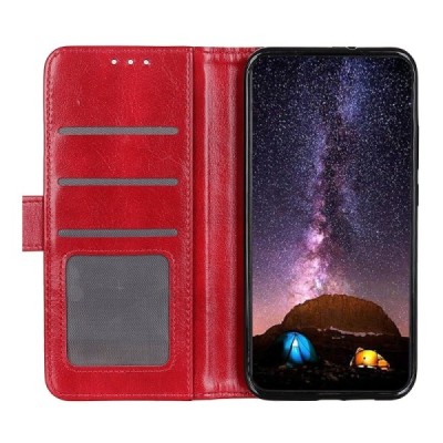 Samsung Galaxy A13 5G (A04s) atverčiamas raudonas odinis dėklas - piniginė | Priedai.lt
