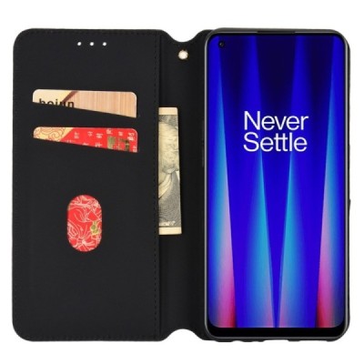 OnePlus Nord CE 2 „Rhombus“ juodas odinis atverčiamas dėklas - knygutė | Priedai.lt