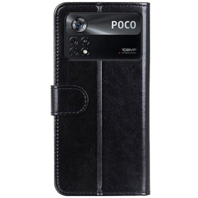 Xiaomi Poco X4 Pro juodas odinis atverčiamas dėklas - knygutė | Priedai.lt