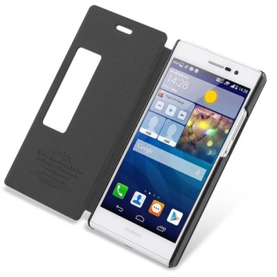 Huawei Ascend P7 juodas odinis atverčiamas TakeFans Charm dėklas / Priedai.lt