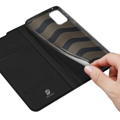 Dux Ducis Skin serijos Samsung Galaxy A33 5G (SM-A336E) juodas odinis atverčiamas dėklas | Priedai.lt