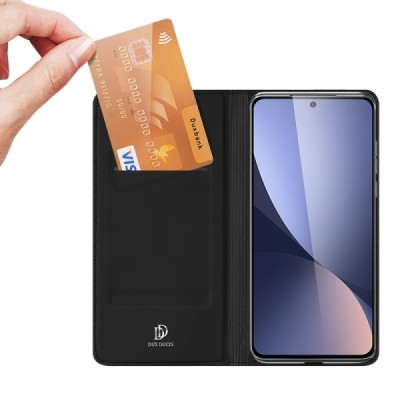 Xiaomi 12 „Dux Ducis“ Skin serijos juodas odinis atverčiamas dėklas - knygutė | Priedai.lt