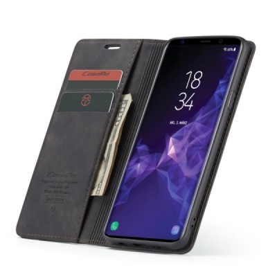 Samsung Galaxy S9+ (G965) CaseMe Retro solidus atverčiamas juodas odinis dėklas - knygutė | Priedai.lt