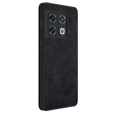 Prabangus „Nillkin“ Qin serijos juodas odinis atverčiamas OnePlus 10 Pro dėklas | Priedai.lt