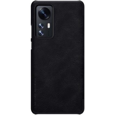 Prabangus „Nillkin“ Qin serijos juodas odinis atverčiamas Xiaomi 12 (Xiaomi 12X) dėklas | Priedai.lt