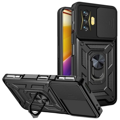 Sustiprintos apsaugos „Kickstand“ Xiaomi Poco F4 GT juodas kieto silikono (TPU) ir plastiko dėklas | Priedai.lt