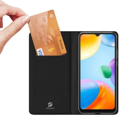 Dux Ducis Skin serijos Xiaomi Redmi 10C juodas odinis atverčiamas dėklas | Priedai.lt