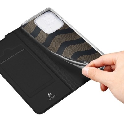 Dux Ducis Skin serijos Xiaomi Redmi 10C juodas odinis atverčiamas dėklas | Priedai.lt