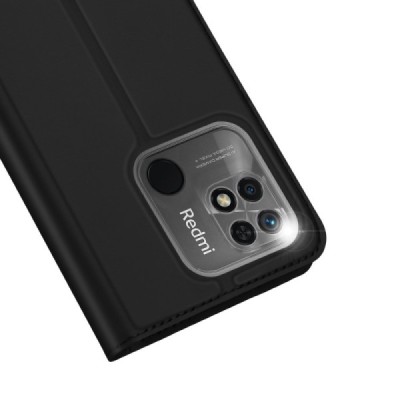 Dux Ducis Skin serijos Xiaomi Redmi 10C juodas odinis atverčiamas dėklas | Priedai.lt