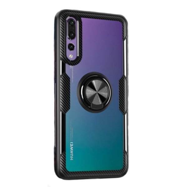 „Fashion“ Kickstand Kõva silikoon (TPU) kaaned - läbipaistev / must (P20 Pro)