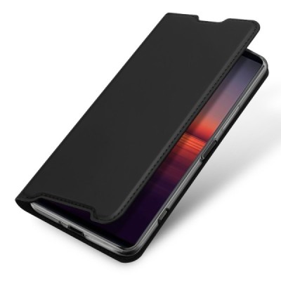 „Dux Ducis“ Skin serijos Sony Xperia 1 IV juodas odinis atverčiamas dėklas | Priedai.lt